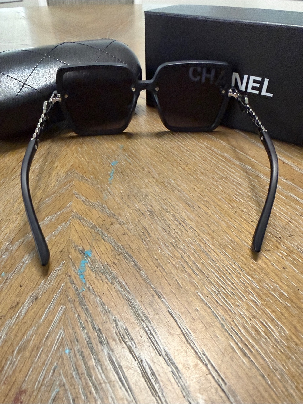 CHANEL Black & Silver Oversized Square Sunglasses with CC Emblem - Picture 9 of 10